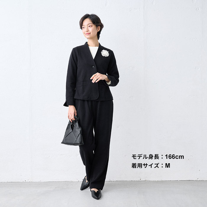 ウール混 360度ストレッチ ストレートパンツ ブラック