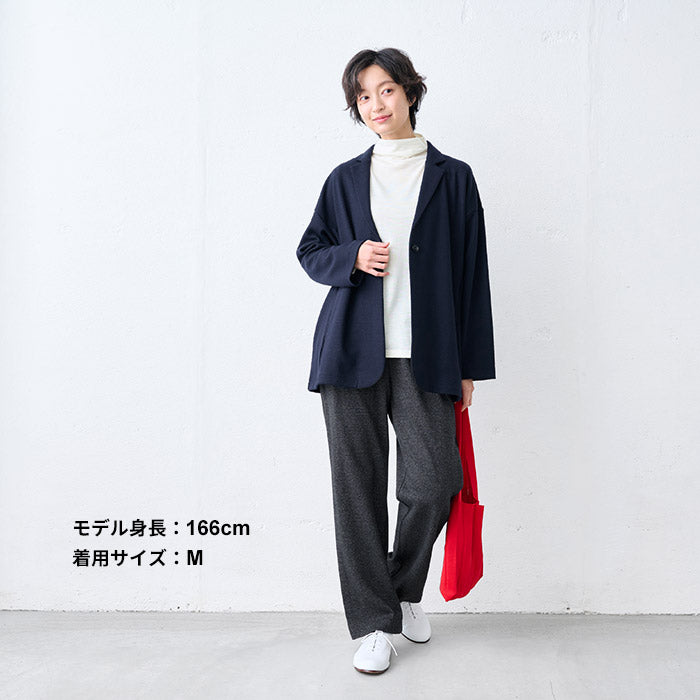 ウール混 360度ストレッチ ストレートパンツ ブラック系チェック