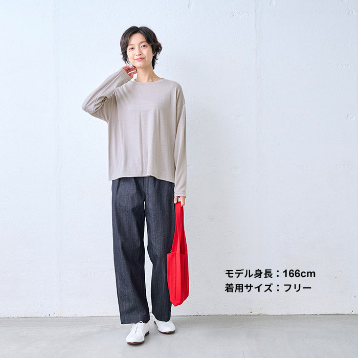 やわらか ウォッシャブル メリノウール100% クルーネック プルオーバー ライトグレー