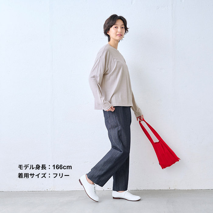 やわらか ウォッシャブル メリノウール100% クルーネック プルオーバー ライトグレー