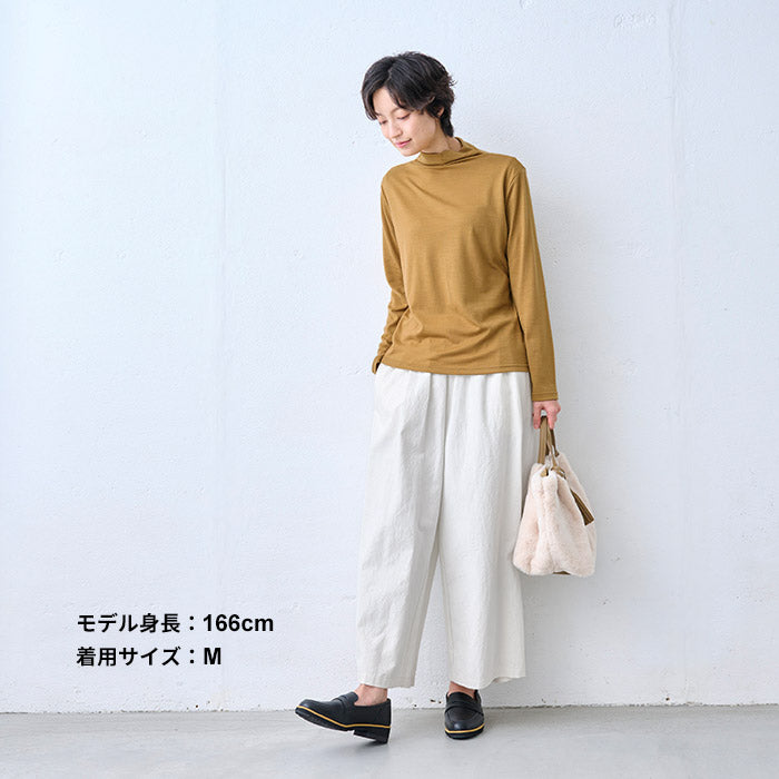 やわらか ウォッシャブル メリノウール100% ボトルネック プルオーバー マスタード