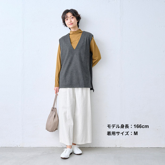 やわらか ウォッシャブル メリノウール100% ボトルネック プルオーバー マスタード