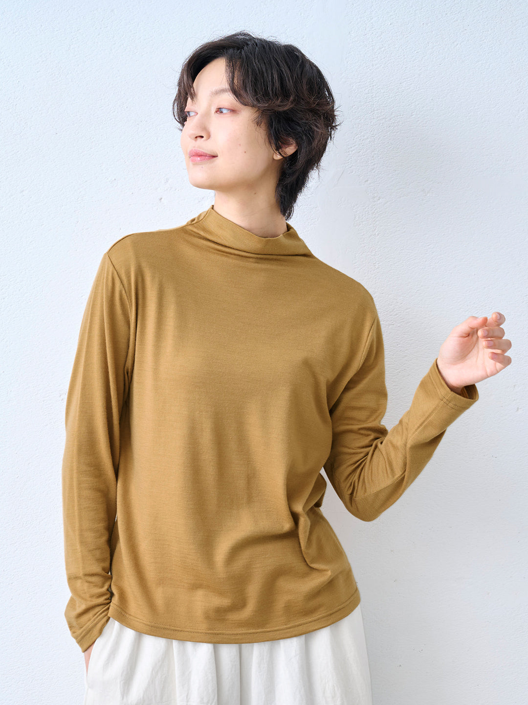 やわらか ウォッシャブル メリノウール100% ボトルネック プルオーバー