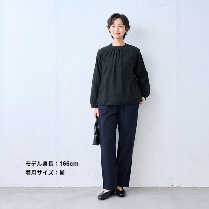 コットン100% 2枚仕立て シフォンブラウス ブラック