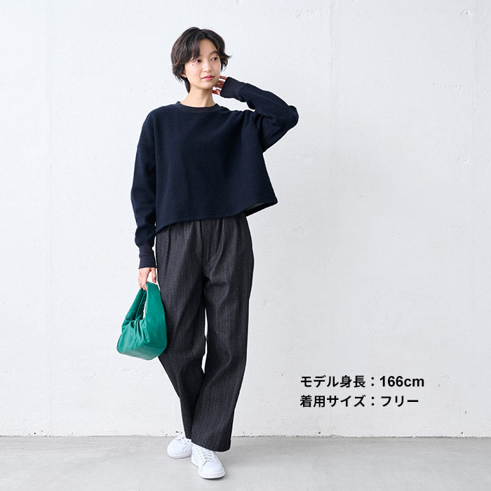 ニュージーランドウールコットン クロップド丈 トレーナー ネイビーブラック
