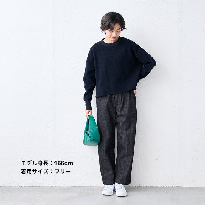 ニュージーランドウールコットン クロップド丈 トレーナー ネイビーブラック