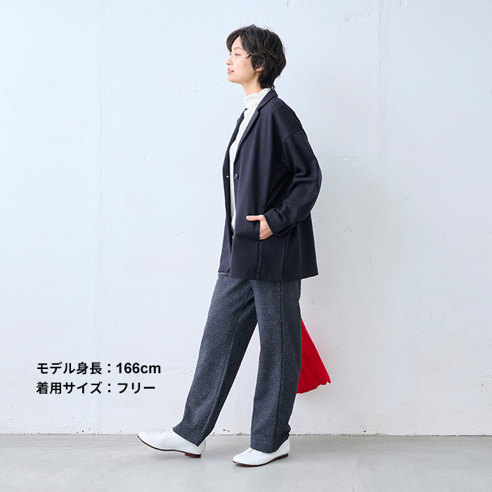 圧縮ウール100% ロング丈 ゆったりジャケット ネイビー