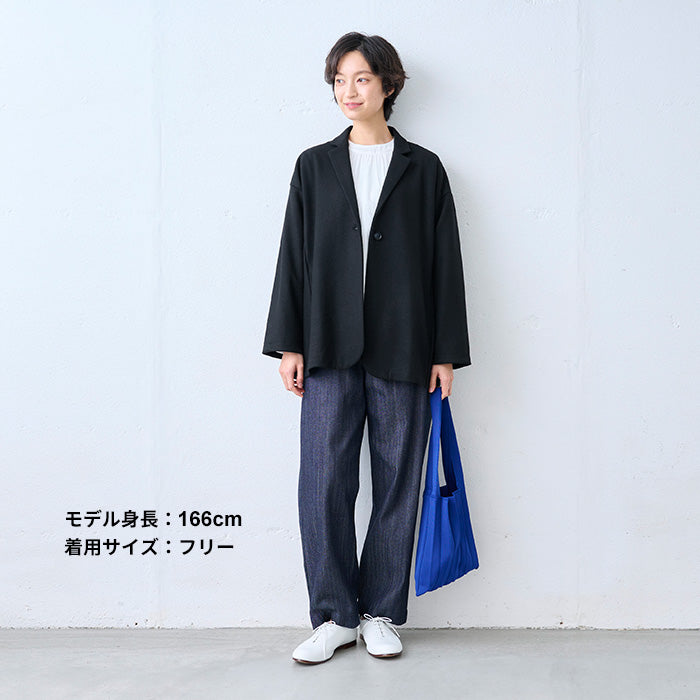 圧縮ウール100% ロング丈 ゆったりジャケット ブラック