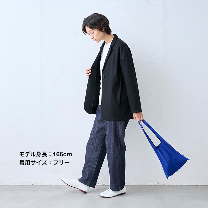 圧縮ウール100% ロング丈 ゆったりジャケット ブラック