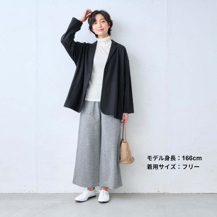 圧縮ウール100% ロング丈 ゆったりジャケット ブラック