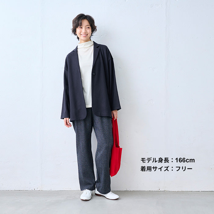 圧縮ウール100% ロング丈 ゆったりジャケット ネイビー