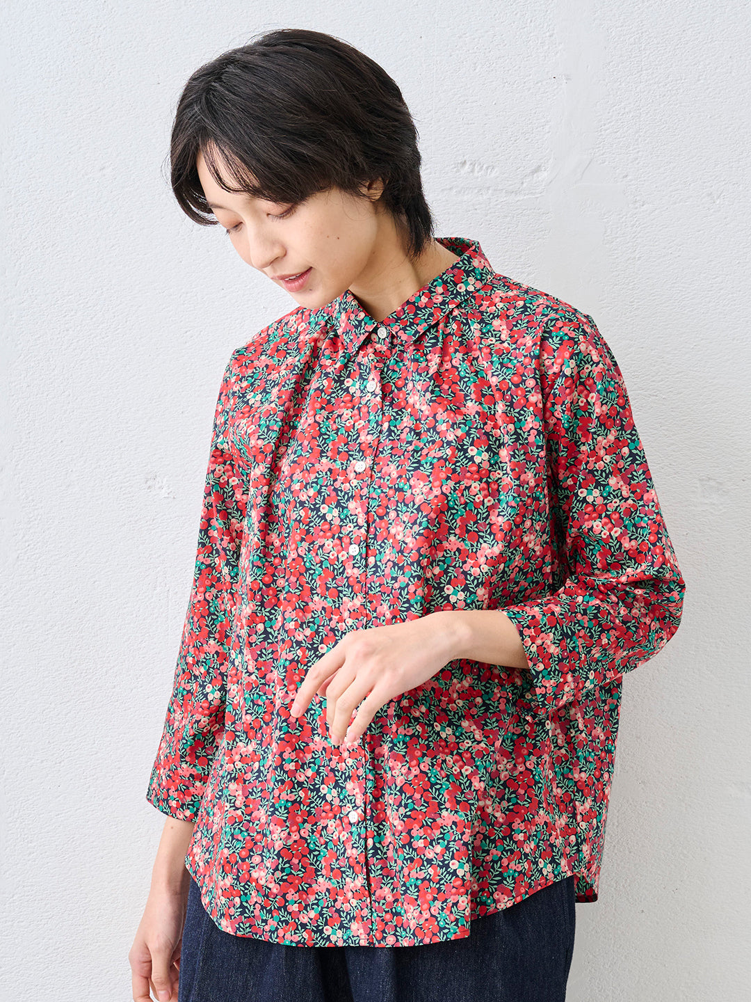 リバティプリント ギャザー使いシャツ