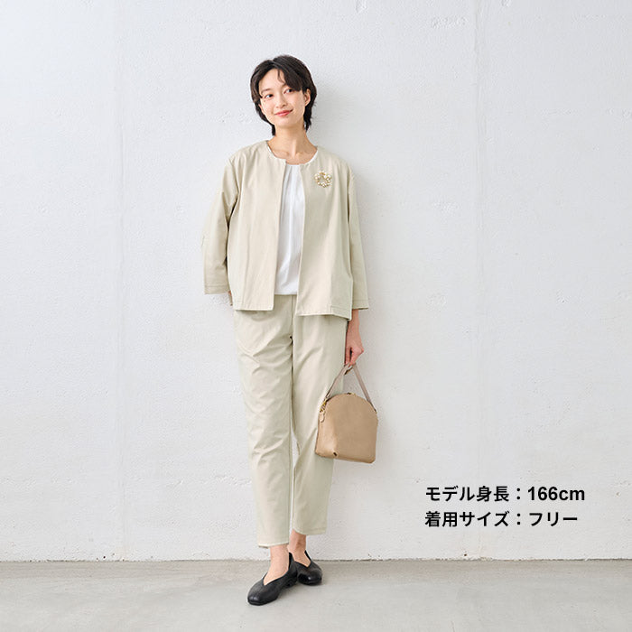 シルキーモックロディ―アンクルパンツ ライトベージュ