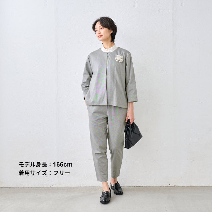 シルキーモックロディ―アンクルパンツ ライト杢グレー