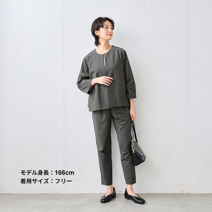 シルキーモックロディ―アンクルパンツ 杢チャコールグレー