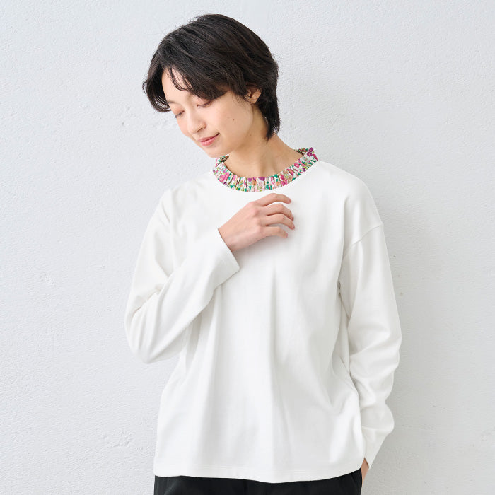 リバティ使い フリル襟 カットソー プルオーバー オフホワイト