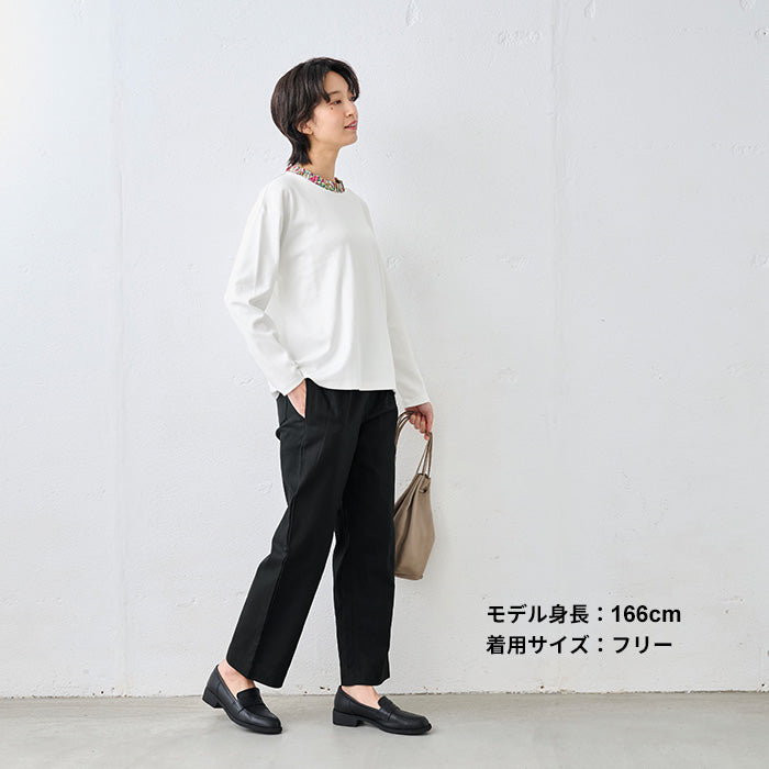 リバティ使い フリル襟 カットソー プルオーバー オフホワイト