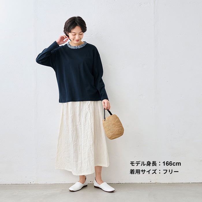 リバティ使い フリル襟 カットソー プルオーバー ネイビー