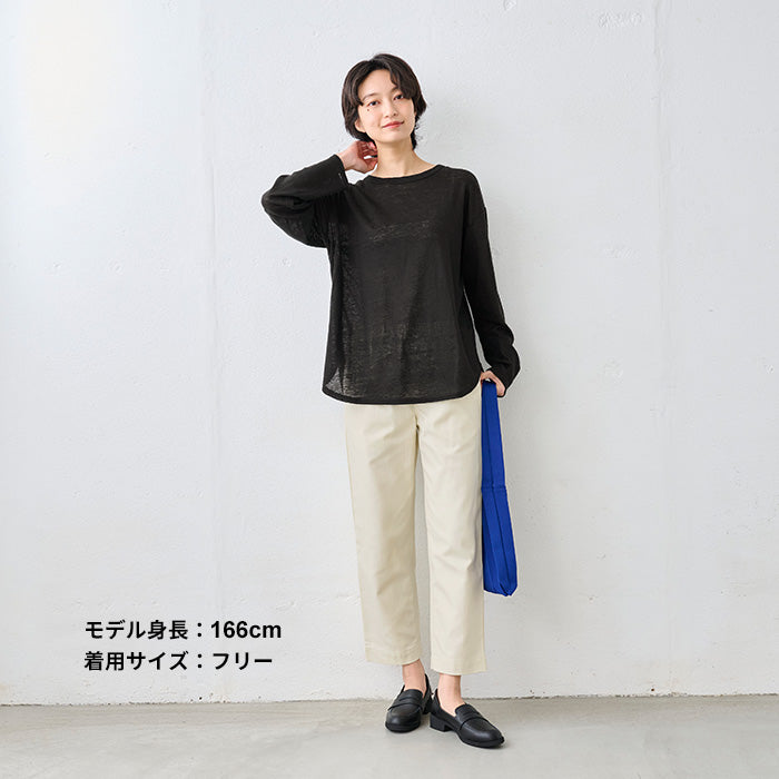 リネン100％ ラウンドヘム 長袖プルオーバー ブラック