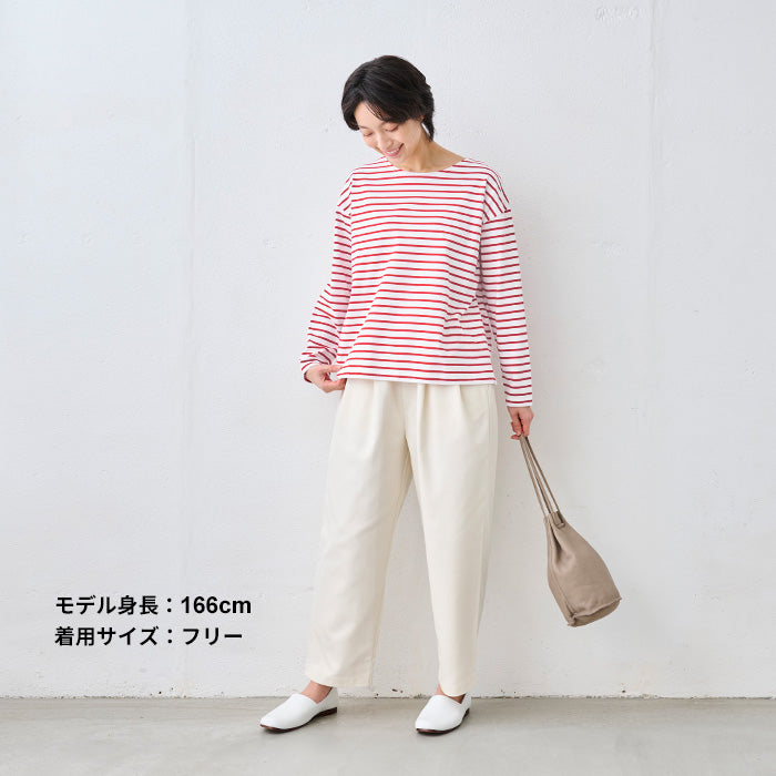 やわらかコットン100% ボーダーTシャツ　ホワイト×レッド