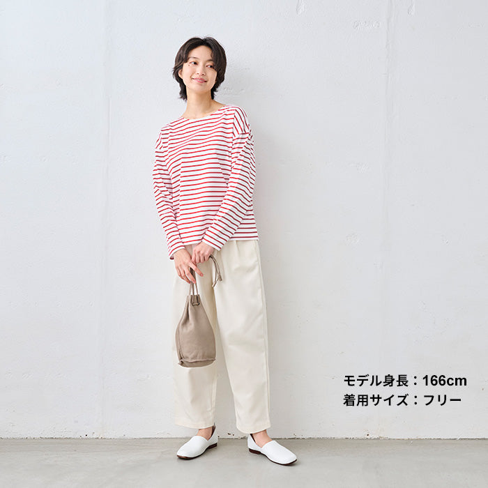 やわらかコットン100% ボーダーTシャツ　ホワイト×レッド