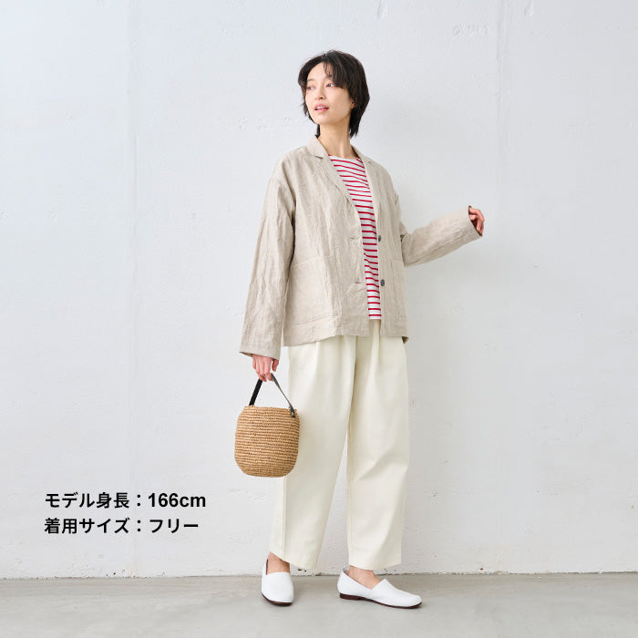 コットン100%しっかりツイル ワイドタックテーパードパンツ アイボリー