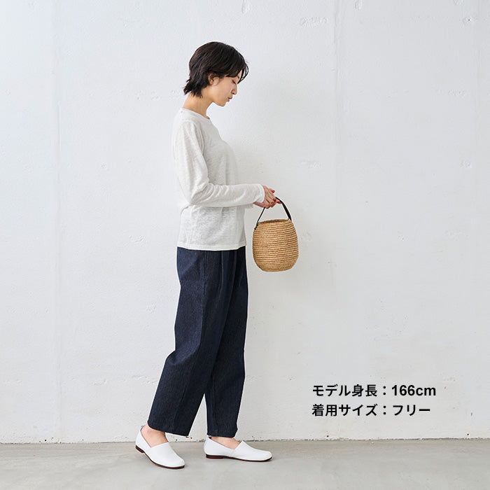 360度ストレッチデニムのワイドタックテーパードパンツ インディゴダークネイビー
