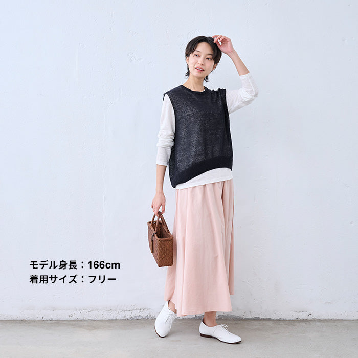 リネン100％ニット ベスト　ブラックネイビー