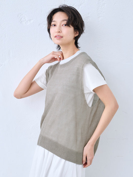 リネン100％ニット ベスト