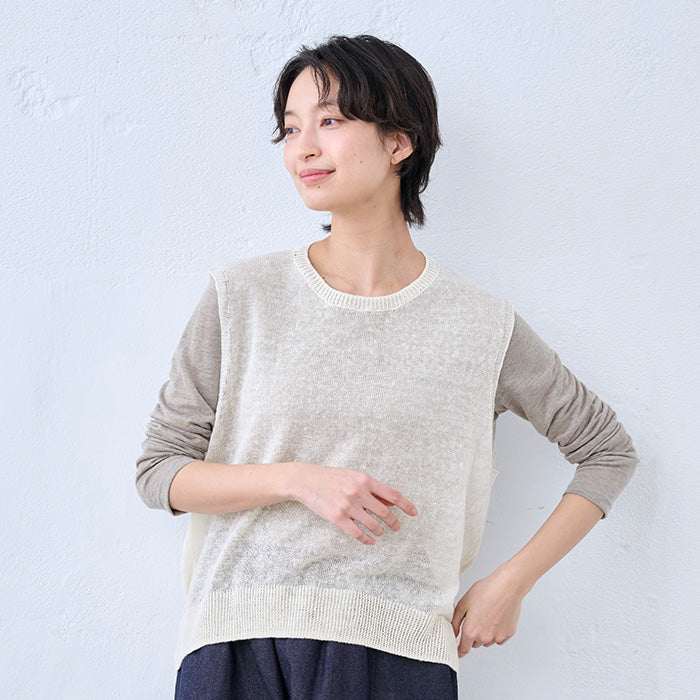 リネン100％ニット ベスト　オフホワイト