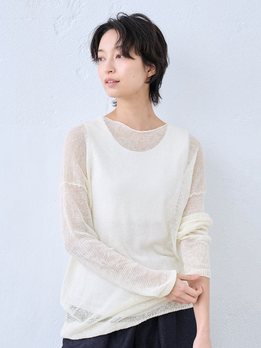 リネン100％ニット 長袖プルオーバー