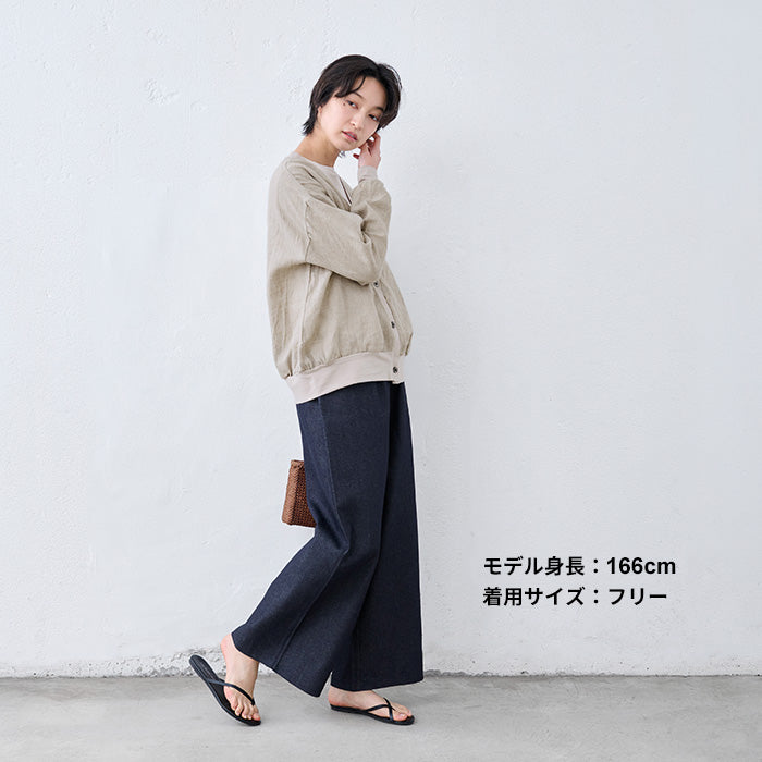 コットンリネンデニムワイドパンツ インディゴダークネイビー