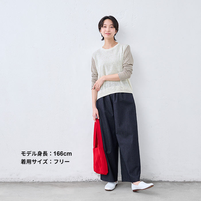 コットンリネンデニムワイドパンツ インディゴダークネイビー