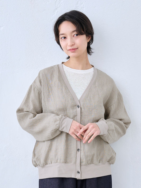 60番手フレンチリネン100% リブ使いカーディガン