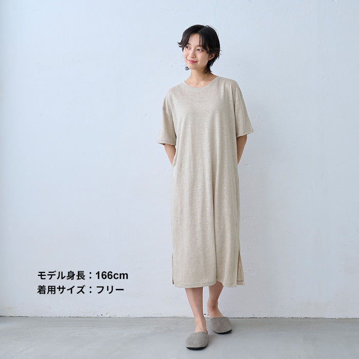 プレミアムリネン100% 半袖ワンピース 生成
