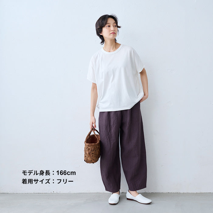 40番手フレンチリネン100%切り替えカーブパンツ ダークパープル