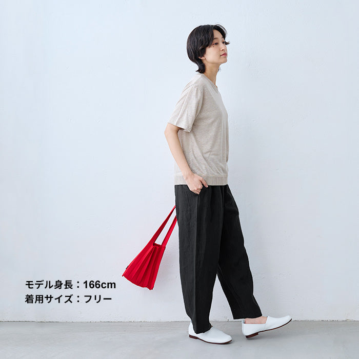 40番手フレンチリネン100%切り替えカーブパンツ ブラック