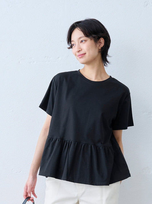 強撚糸コットン100% ギャザー使い 切り替えプルオーバー