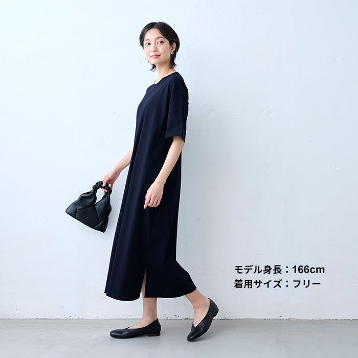 強撚コットン100% 半袖ワンピース ネイビー