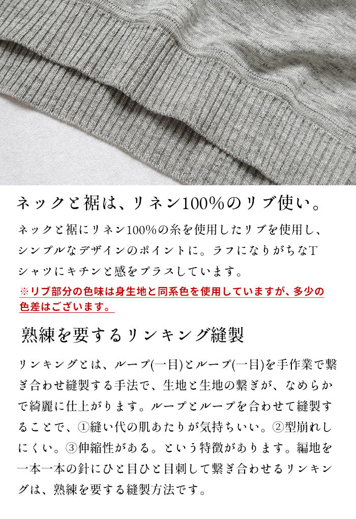 プレミアムリネン100% メンズ 編立リブ使いプルオーバー 生地説明