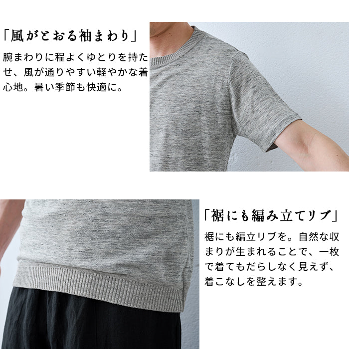 プレミアムリネン100% メンズ 編立リブ使いプルオーバー ポイント
