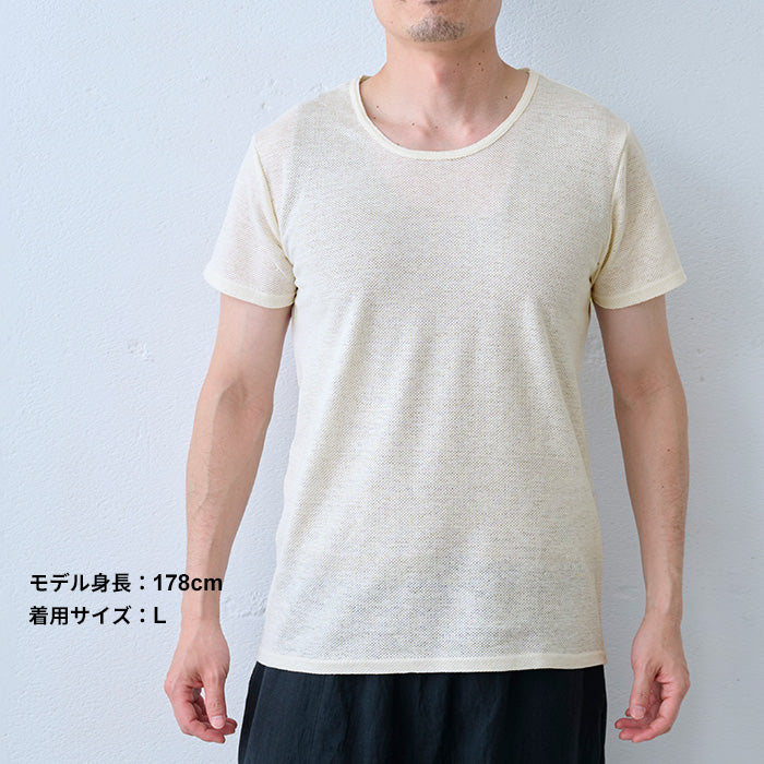 プレミアムエアーリネン100% メンズインナーTシャツ オフホワイト