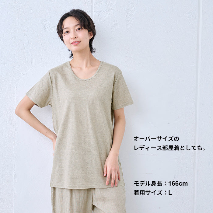 プレミアムエアーリネン100% メンズインナーTシャツ 生成