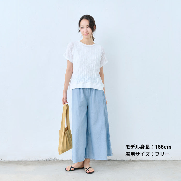 コットン100% エアリーデニム ガウチョパンツ ライトブルー
