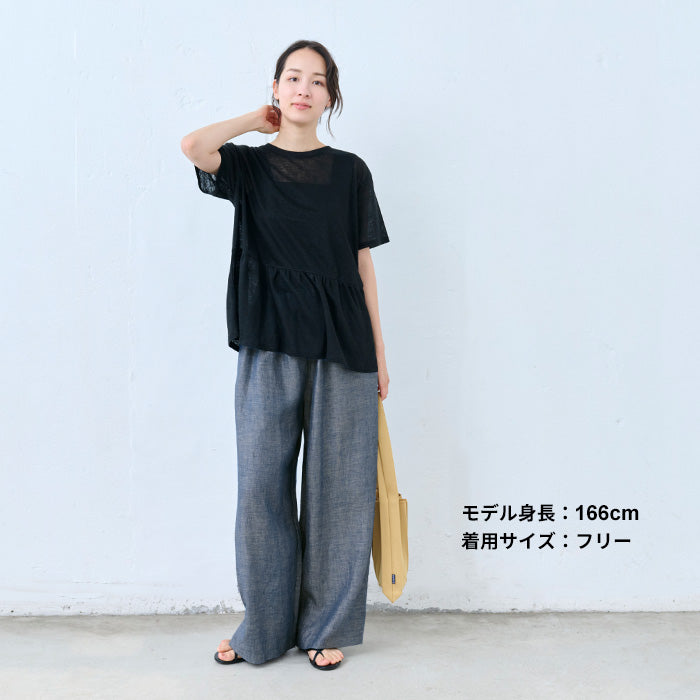 60番手フレンチリネン100% ダンガリー ワイドパンツ　インディゴネイビー