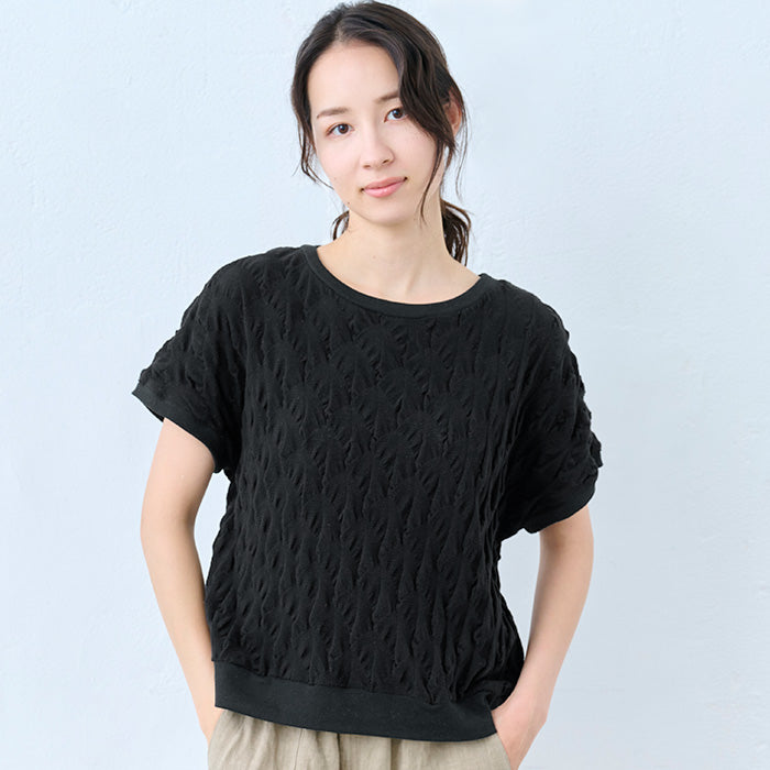 コットン100%強撚 ぽこぽこジャガードTシャツ ブラック