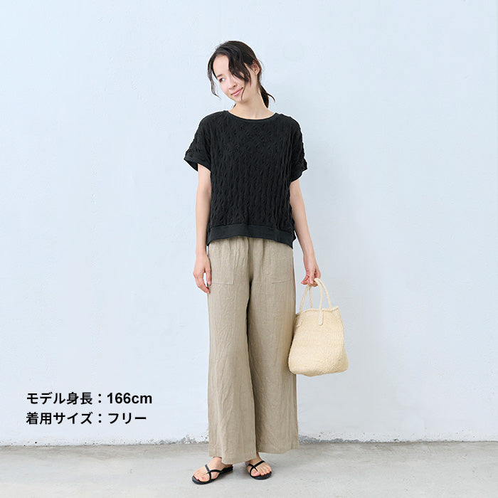 コットン100%強撚 ぽこぽこジャガードTシャツ ブラック