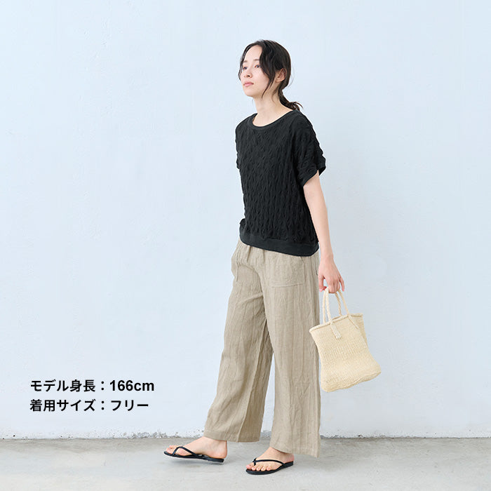 コットン100%強撚 ぽこぽこジャガードTシャツ ブラック