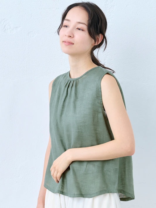 フレンチリネンガーゼ ノースリーブ プルオーバー