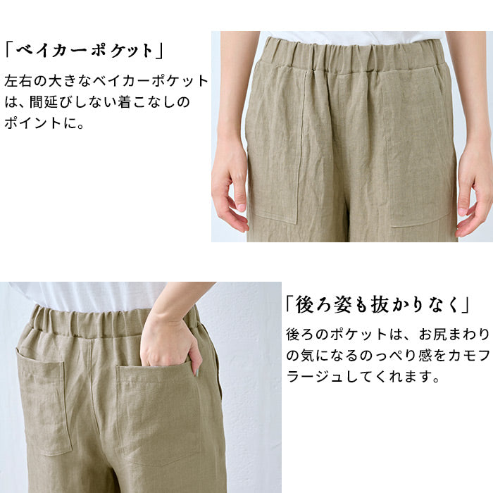 40番手強撚リネン100% ベイカーワイドパンツ 商品説明